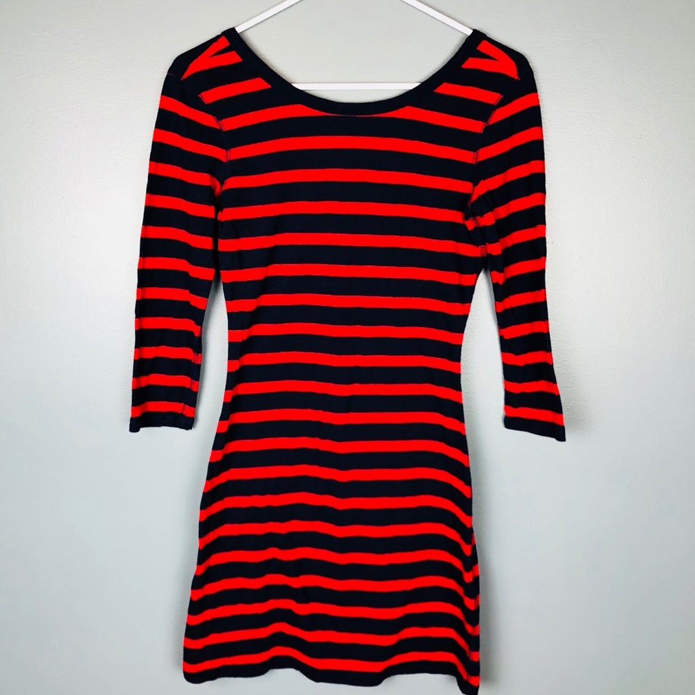 Express cotton red and navy blue stripe dress, a23 - Picture 2 of 5